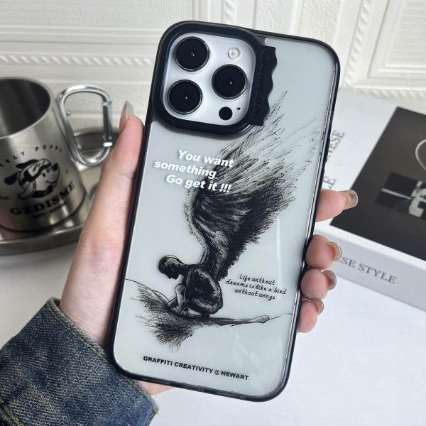 iPhone 15 Pro Case Wave Lens Frame Bump Resistant and Flexible Pattern Mobile Phone Cover - Sketching Wings on Sale