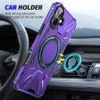 iPhone 16 Magnetic Case Flexible and Bump Resistant Phone Cover with Rotary Ring Kickstand - Purple For Discount