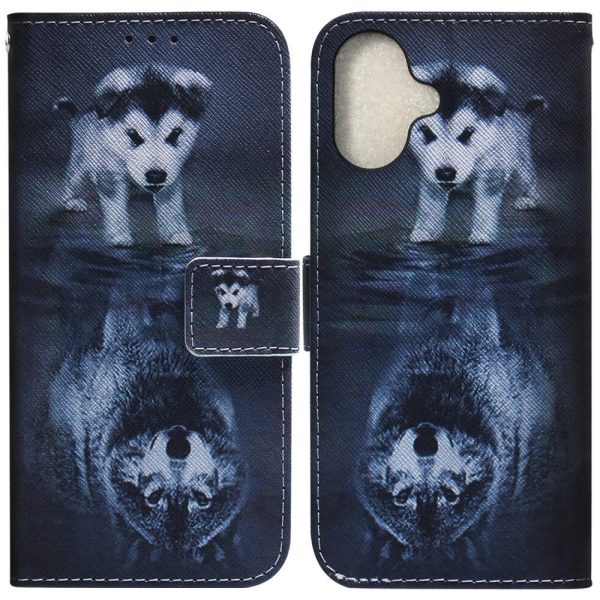 iPhone 16 Plus Wallet Case Pattern Print Leather Phone Cover - Dog and Wolf Fashion