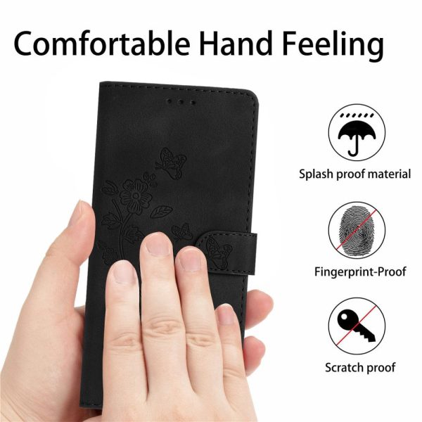 iPhone 16 Pro Max Leather Wallet Case Imprinted Flower Flip Protective Phone Cover - Black Online Sale