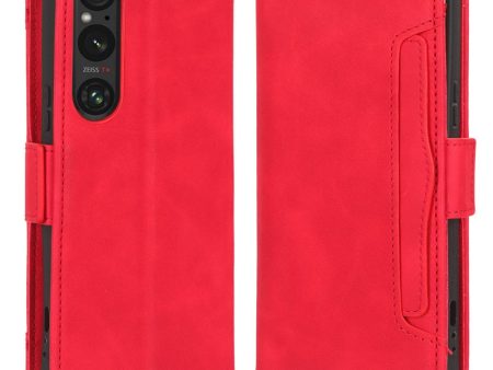 Modern-styled leather wallet case for Sony Xperia 1 V - Red Fashion