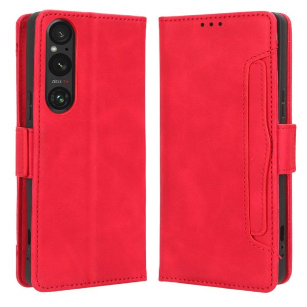 Modern-styled leather wallet case for Sony Xperia 1 V - Red Fashion