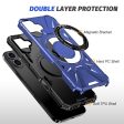 iPhone 16 Magnetic Case Flexible and Bump Resistant Phone Cover with Rotary Ring Kickstand - Navy Blue Fashion