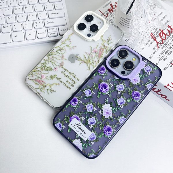 iPhone 15 Pro Case Wave Lens Frame Bump Resistant and Flexible Pattern Mobile Phone Cover - Purple Flowers For Sale