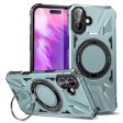 iPhone 16 Magnetic Case Flexible and Bump Resistant Phone Cover with Rotary Ring Kickstand - Green Sale