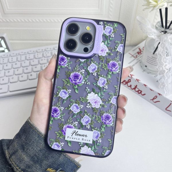 iPhone 15 Pro Case Wave Lens Frame Bump Resistant and Flexible Pattern Mobile Phone Cover - Purple Flowers For Sale