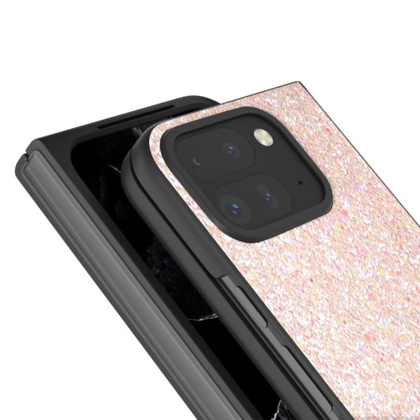 Google Pixel 9 Pro Fold 5G Case Colored Glitter Leather and Bump Resistant Phone Cover - Light Pink Online