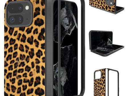 Google Pixel 9 Pro Fold 5G Case Leopard Pattern PU and Bump Resistant Phone Cover - Gold Online