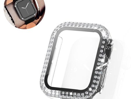 Apple Watch 44mm rhinestone décor cover + tempered glass - Black Sale