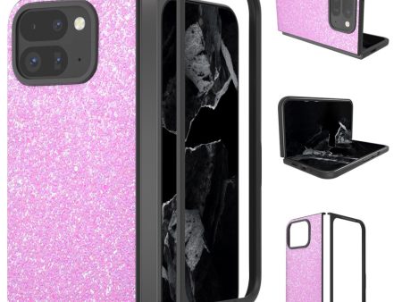 Google Pixel 9 Pro Fold 5G Case Colored Glitter Leather and Bump Resistant Phone Cover - Rose For Sale