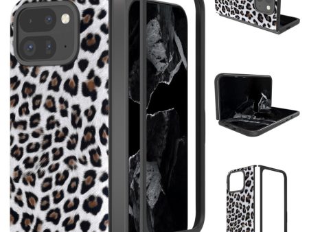 Google Pixel 9 Pro Fold 5G Case Leopard Pattern PU and Bump Resistant Phone Cover - Silver Hot on Sale