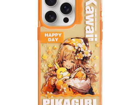 iPhone 15 Pro Case Wave Lens Frame Bump Resistant and Flexible Pattern Mobile Phone Cover - Orange Girl Sale