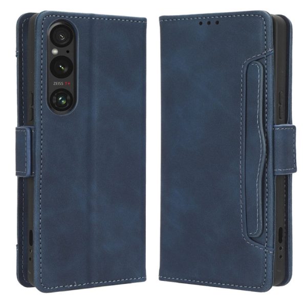 Modern-styled leather wallet case for Sony Xperia 1 V - Blue For Sale