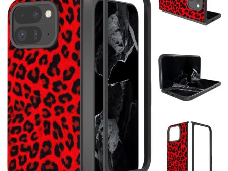 Google Pixel 9 Pro Fold 5G Case Leopard Pattern PU and Bump Resistant Phone Cover - Red Online now