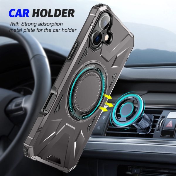 iPhone 16 Magnetic Case Flexible and Bump Resistant Phone Cover with Rotary Ring Kickstand - Grey Discount