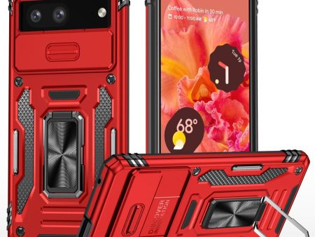 Armor Series Google Pixel 9 Case Bump Resistant and Flexible Kickstand Phone Cover with Slide Lens Shield - Red Online now