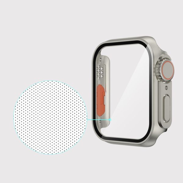 Apple Watch SE 2022 (44mm)   SE 44mm   6   5   4 cover with tempered glass screen protector - Starlight Silver   Orange For Cheap