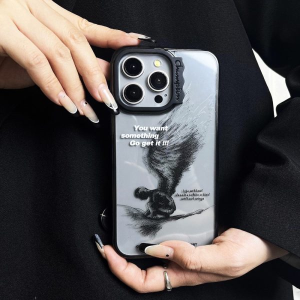 iPhone 15 Pro Case Wave Lens Frame Bump Resistant and Flexible Pattern Mobile Phone Cover - Sketching Wings on Sale