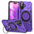 iPhone 16 Magnetic Case Flexible and Bump Resistant Phone Cover with Rotary Ring Kickstand - Purple For Discount