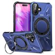 iPhone 16 Magnetic Case Flexible and Bump Resistant Phone Cover with Rotary Ring Kickstand - Navy Blue Fashion