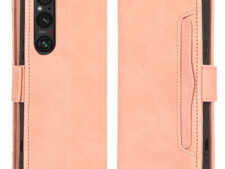 Modern-styled leather wallet case for Sony Xperia 1 V - Pink Online now