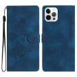 iPhone 16 Pro Max Leather Wallet Case Imprinted Flower Flip Protective Phone Cover - Blue Hot on Sale