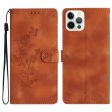 iPhone 16 Pro Max Leather Wallet Case Imprinted Flower Flip Protective Phone Cover - Brown For Discount