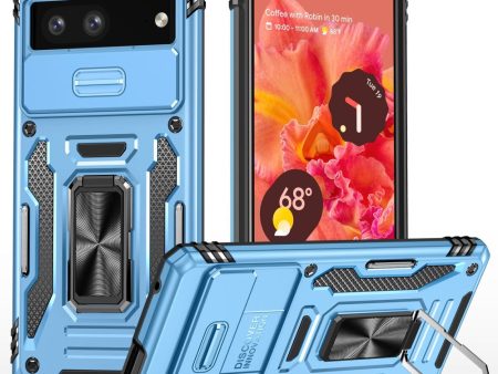 Armor Series Google Pixel 9 Case Bump Resistant and Flexible Kickstand Phone Cover with Slide Lens Shield - Baby Blue Online Hot Sale