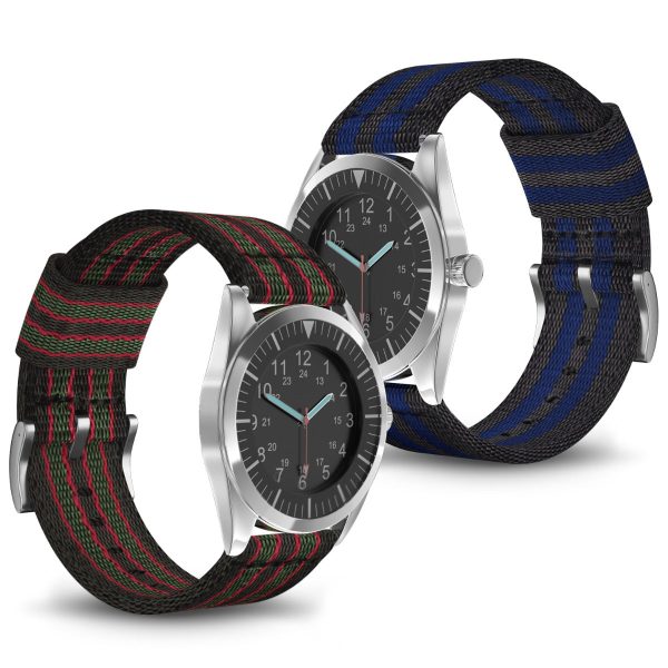 24mm Bofink® Luxury Nylon Watch Strap - Blue Stripes Online now