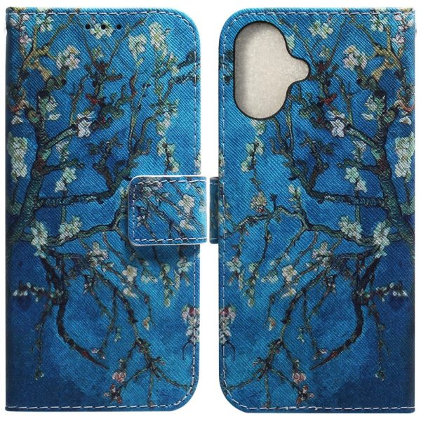 iPhone 16 Plus Wallet Case Pattern Print Leather Phone Cover - Apricot Flowers Hot on Sale