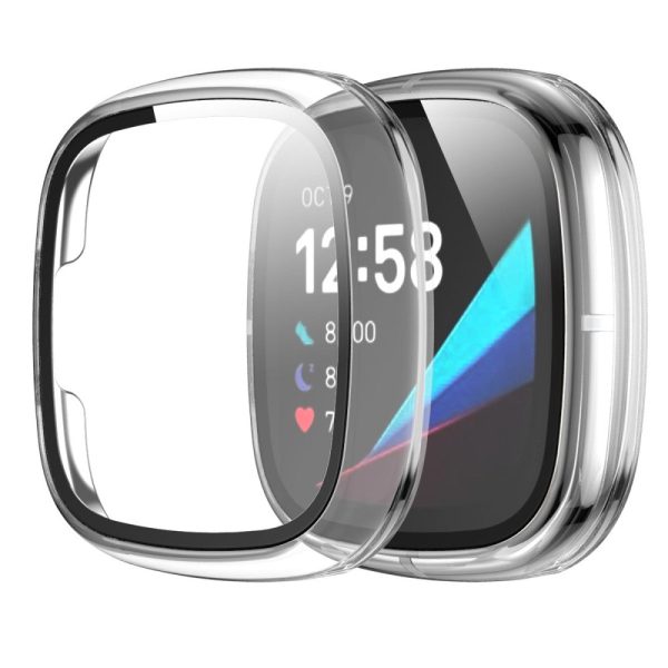 Fitbit Sense   Versa 3 electroplating cover with tempered glass - Transparent For Sale