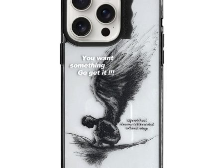 iPhone 15 Pro Case Wave Lens Frame Bump Resistant and Flexible Pattern Mobile Phone Cover - Sketching Wings on Sale