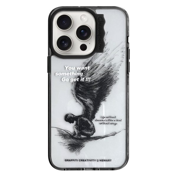 iPhone 15 Pro Case Wave Lens Frame Bump Resistant and Flexible Pattern Mobile Phone Cover - Sketching Wings on Sale