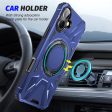 iPhone 16 Magnetic Case Flexible and Bump Resistant Phone Cover with Rotary Ring Kickstand - Navy Blue Fashion