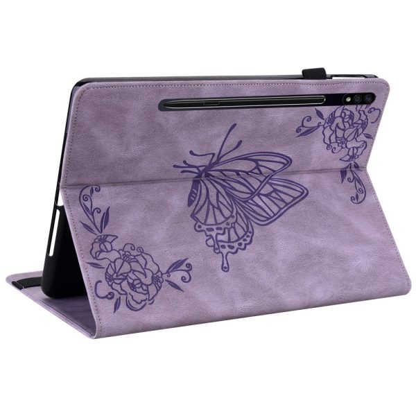 Purple Tablet Case for Samsung Galaxy Tab S9 Plus   S9 FE Plus with Butterfly Flower Imprint and Card Holder, Online now