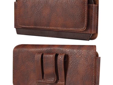 Universal cowhide leather and nylon phone belt bag for 6.1 inch phones - Brown Online Hot Sale