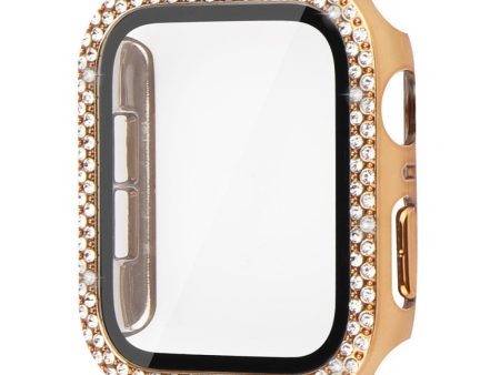 Apple Watch SE 2022 (44mm) rhinestone décor cover with tempered glass - Gold Sale