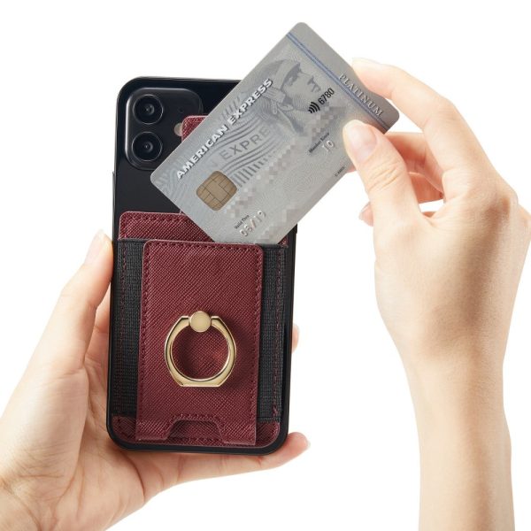 MUXMA Universal leather card holder with ring grip - Red Supply