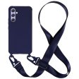 Thin flexible Samsung Galaxy A55 case with a matte finish and adjustable strap - Dark Blue Online Sale