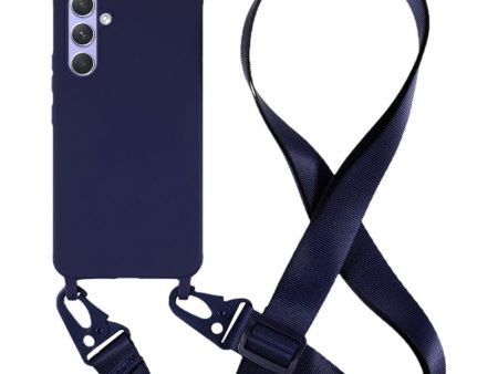 Thin flexible Samsung Galaxy A55 case with a matte finish and adjustable strap - Dark Blue Online Sale