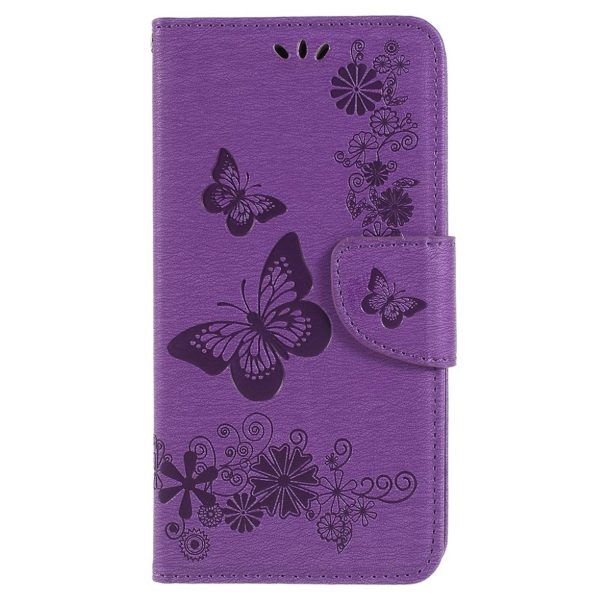 Samsung Galaxy A8 (2018) imprinted butterfly flowers leather flip case - Purple Cheap