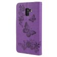 Samsung Galaxy A8 (2018) imprinted butterfly flowers leather flip case - Purple Cheap