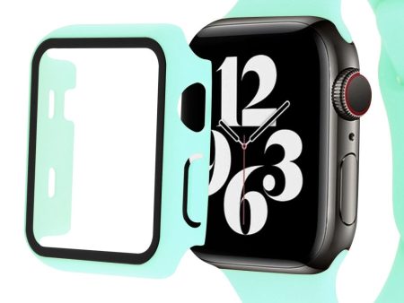 Apple Watch SE 2022 (44mm) cover with tempered glass screen protector - Cyan For Cheap