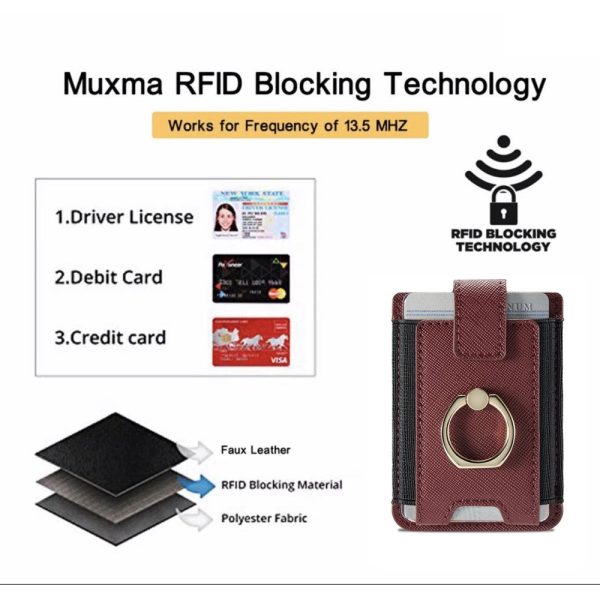 MUXMA Universal leather card holder with ring grip - Red Supply