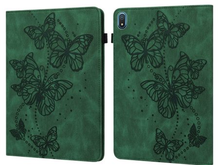 Nokia T20 Butterfly Imprinted Tablet Stand Case Vegan Leather Card Holder Shockproof Cover with Elastic Band - Green Online Sale