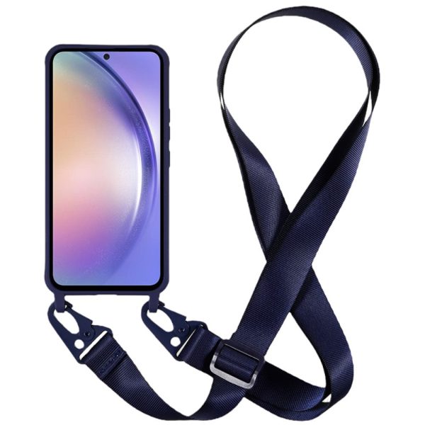 Thin flexible Samsung Galaxy A55 case with a matte finish and adjustable strap - Dark Blue Online Sale