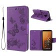 Samsung Galaxy A8 (2018) imprinted butterfly flowers leather flip case - Purple Cheap