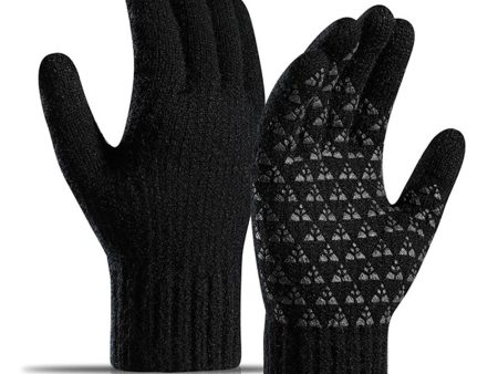 Y0097 Touchscreen Knit Gloves - Black   L Soft Fleece Lining Windproof Non-Slip Cheap