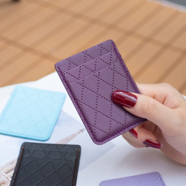 Universal rhombus style leather card holder - Dark Purple For Sale